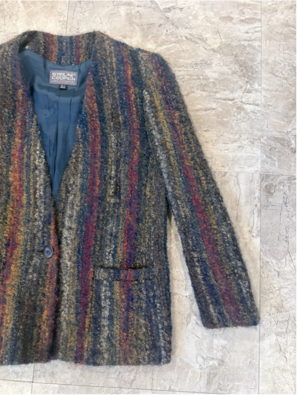 80's VTG Stirling Cooper Striped Blazer Mohair jacket Oversized One Button Sz 10